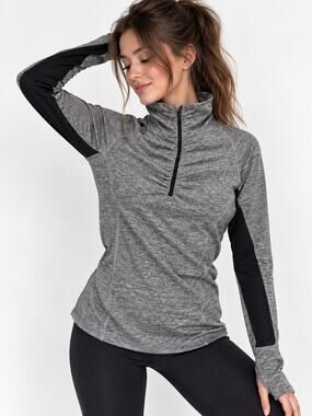 Champion Women’s Athletic Quarter Zip Pullover Gray Black Heather Size L